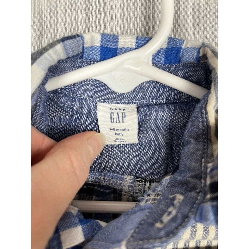 babyGap Romper‎ 3-6M Blue Patchwork Plaid Collar Romper One Piece Preppy Classic
